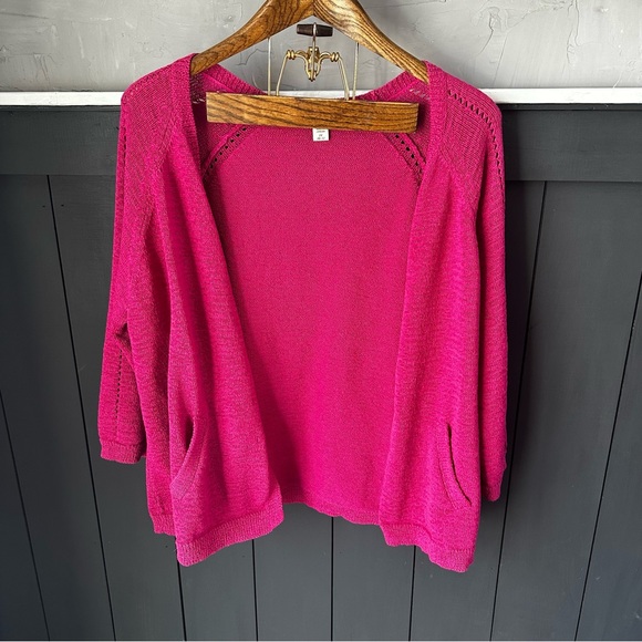 Coldwater Creek Sweaters - Coldwater Creek‎ Womens 2X 20-22 Deep Pink Open Front Knit Cardigan Sweater